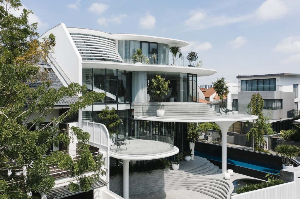 新加坡建築團隊EHKA Studio,獨棟別墅,曲弧建築,有機建築,混凝土,清玻璃,波浪造型建築,